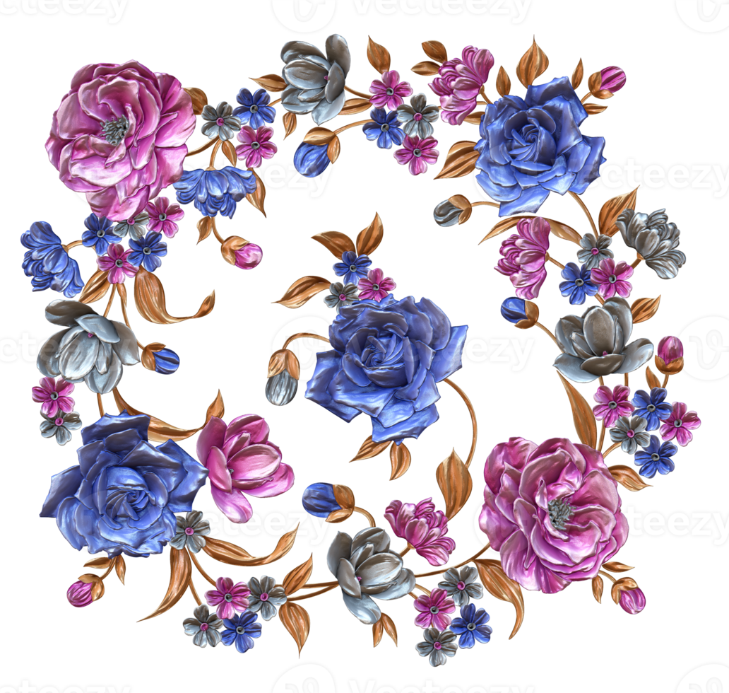 Abstract metallic flower design background,Digital flower painting,Floral textile design material,Flower Illustration,Wedding flower pattern,PNG flower images,Transparent decorative floral design png
