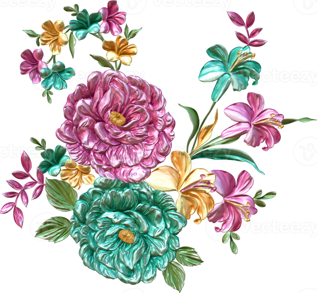 abstract metalen bloem ontwerp achtergrond, digitaal bloem schilderen, bloemen textiel ontwerp materiaal, bloem illustratie, bruiloft bloem patroon, png bloem afbeeldingen, transparant decoratief bloemen ontwerp