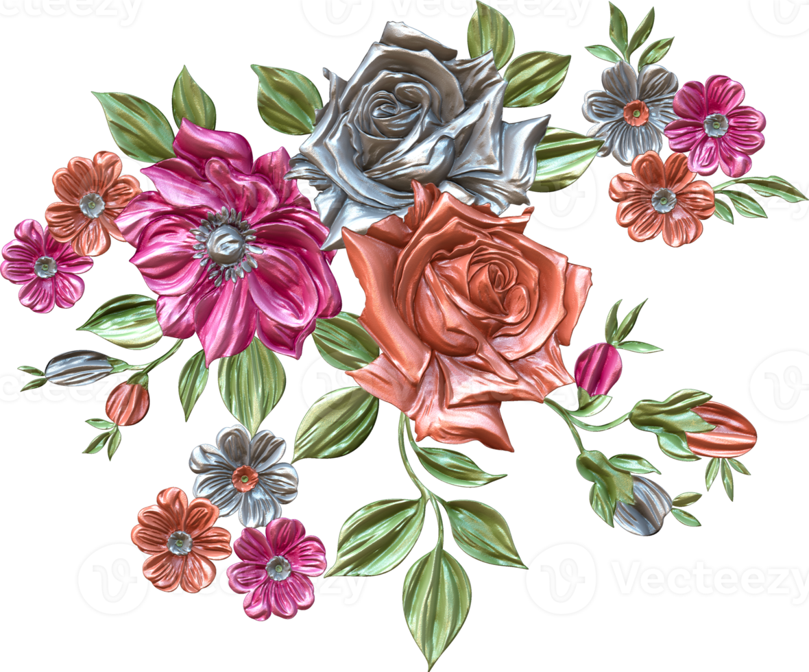 Abstract metallic flower design background,Digital flower painting,Floral textile design material,Flower Illustration,Wedding flower pattern,PNG flower images,Transparent decorative floral design png