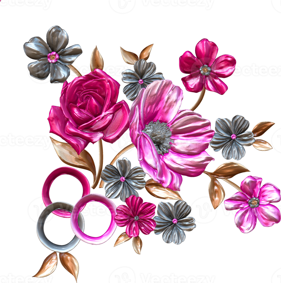 Abstract metallic flower design background,Digital flower painting
