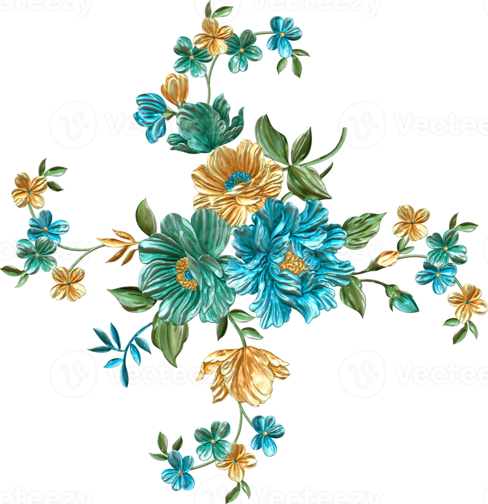 abstrakter metallischer Blumendesignhintergrund, digitale Blumenmalerei, florales Textildesignmaterial, Blumenillustration, Hochzeitsblumenmuster, PNG-Blumenbilder, transparentes dekoratives Blumendesign png