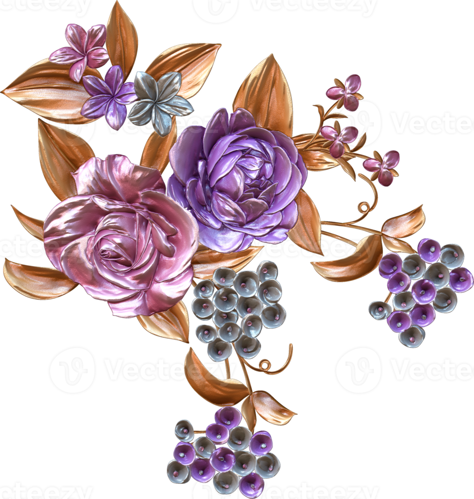 Arrière-plan abstrait de conception de fleurs métalliques Peinture numérique de fleurs Matériel de conception textile floral Illustration de fleurs Motif de fleurs de mariage Images de fleurs png Dessin floral décoratif transparent