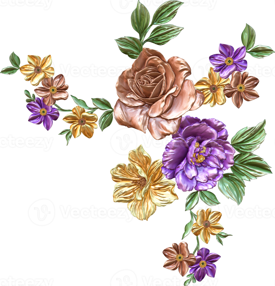 abstrakter metallischer Blumendesignhintergrund, digitale Blumenmalerei, florales Textildesignmaterial, Blumenillustration, Hochzeitsblumenmuster, PNG-Blumenbilder, transparentes dekoratives Blumendesign png