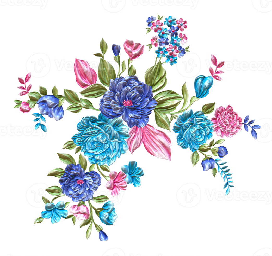 ossy Flower PaiDigital Oilpainted Floral pattern,Glitter Flower Design,Embossed flower pattern,Glnting,Textile Flower Material png