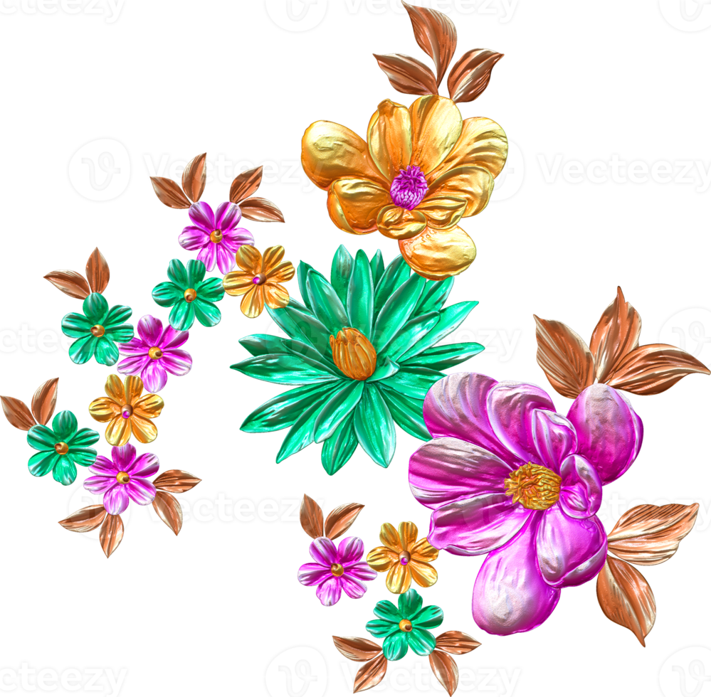 abstrakter metallischer Blumendesignhintergrund, digitale Blumenmalerei, florales Textildesignmaterial, Blumenillustration, Hochzeitsblumenmuster, PNG-Blumenbilder, transparentes dekoratives Blumendesign png