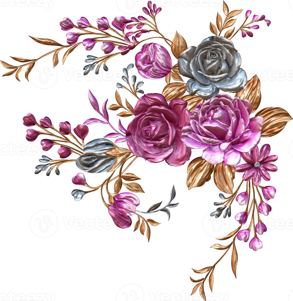 fundo de design de flor metálica abstrata, pintura digital de flores, material de design têxtil floral, ilustração de flor, padrão de flor de casamento, imagens de flores png, design floral decorativo transparente png