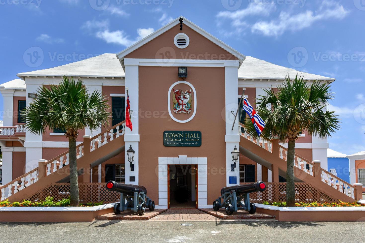 Saint George's Town Hall located at the eastern side of King's Square in St. Georges Bermuda. The building was originally constructed in 1782 during the British colonial days. photo