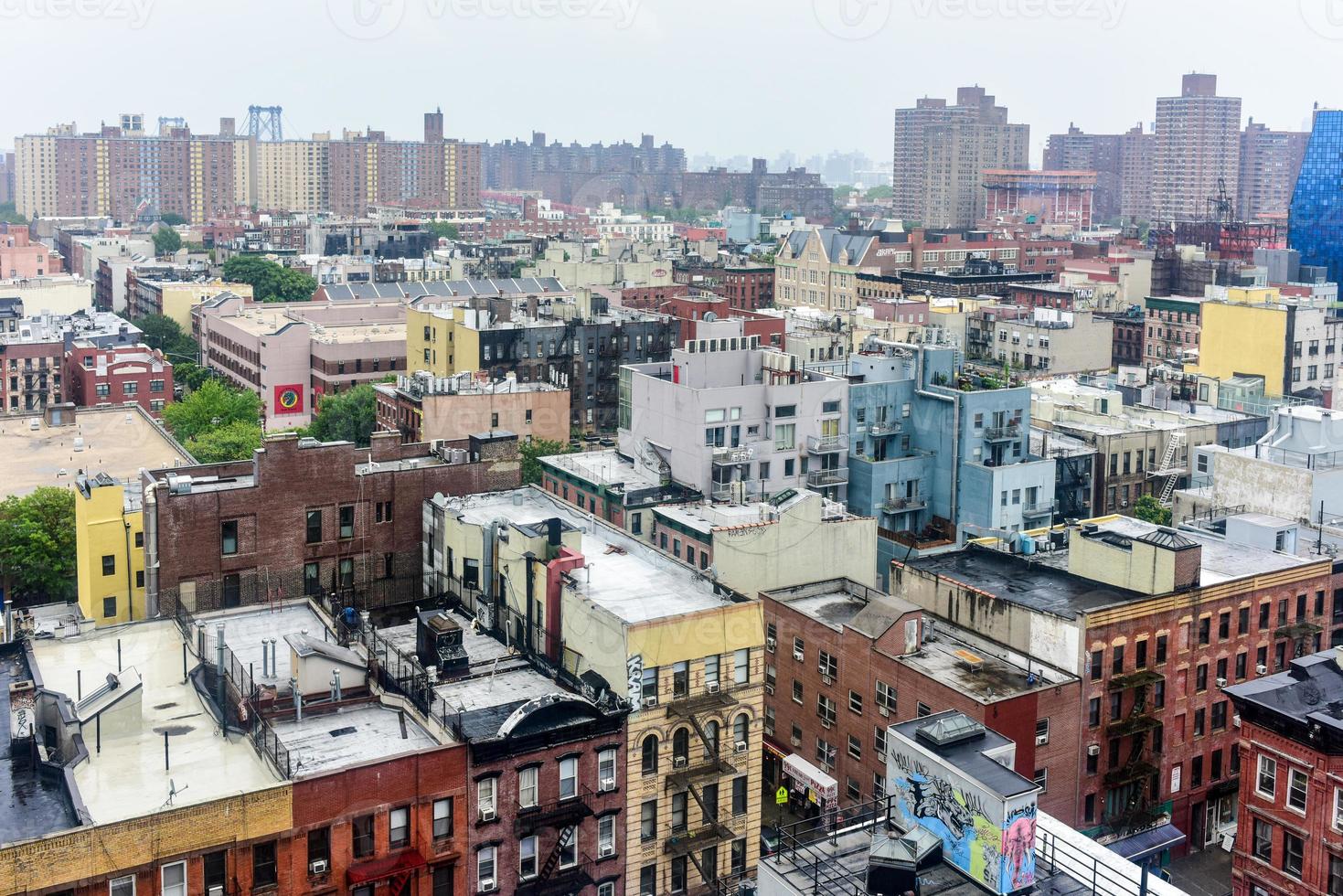 vista aérea del bajo manhattan, incluido el bowery y el barrio chino. foto