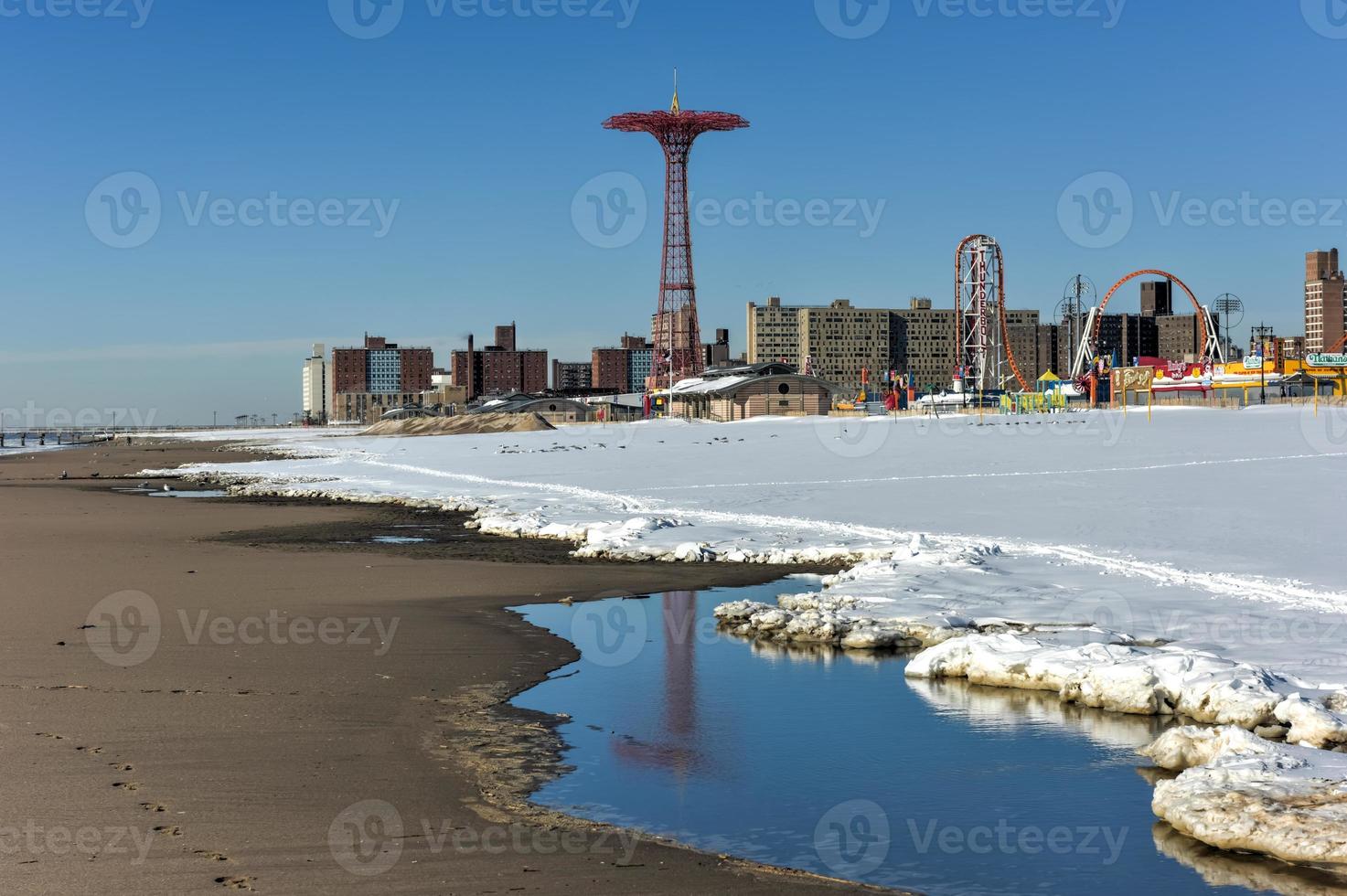 Coney Island Beach in Brooklyn, New York after a major snowstorm. photo