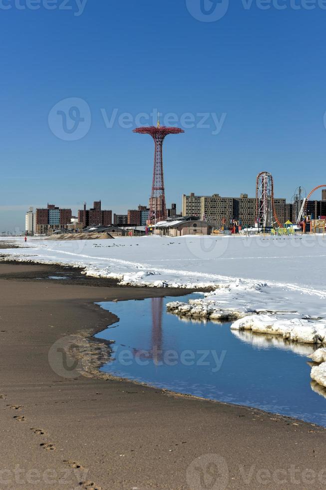 Coney Island Beach in Brooklyn, New York after a major snowstorm. photo