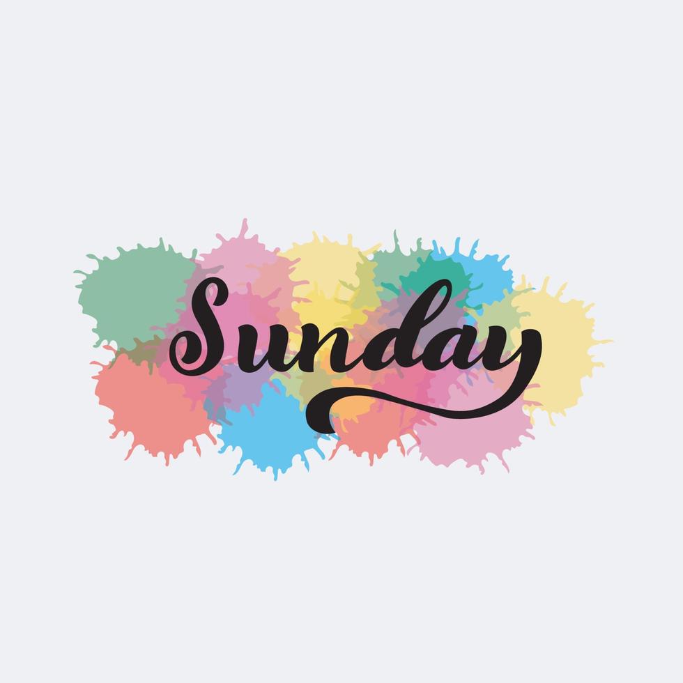 sunday text lettering with colorful watercolor splatter background