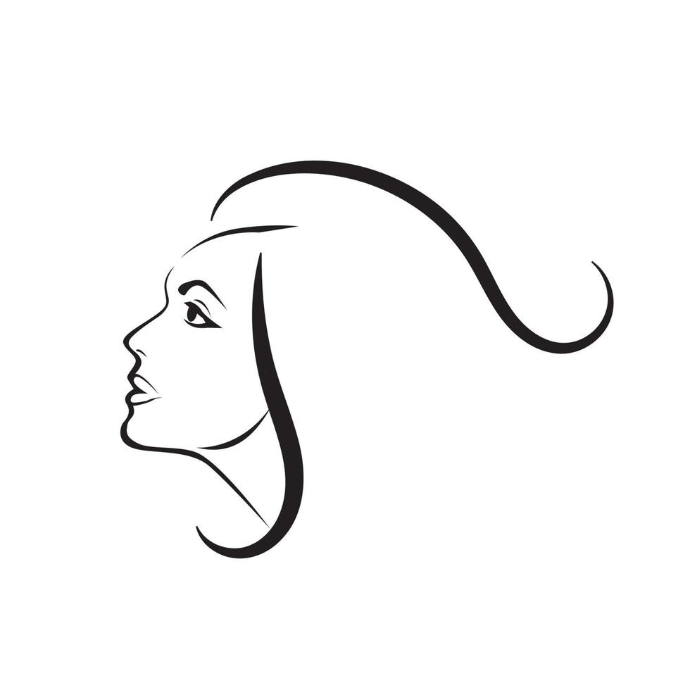 female's head illustration portrait. woman's face lineart sketch. logo