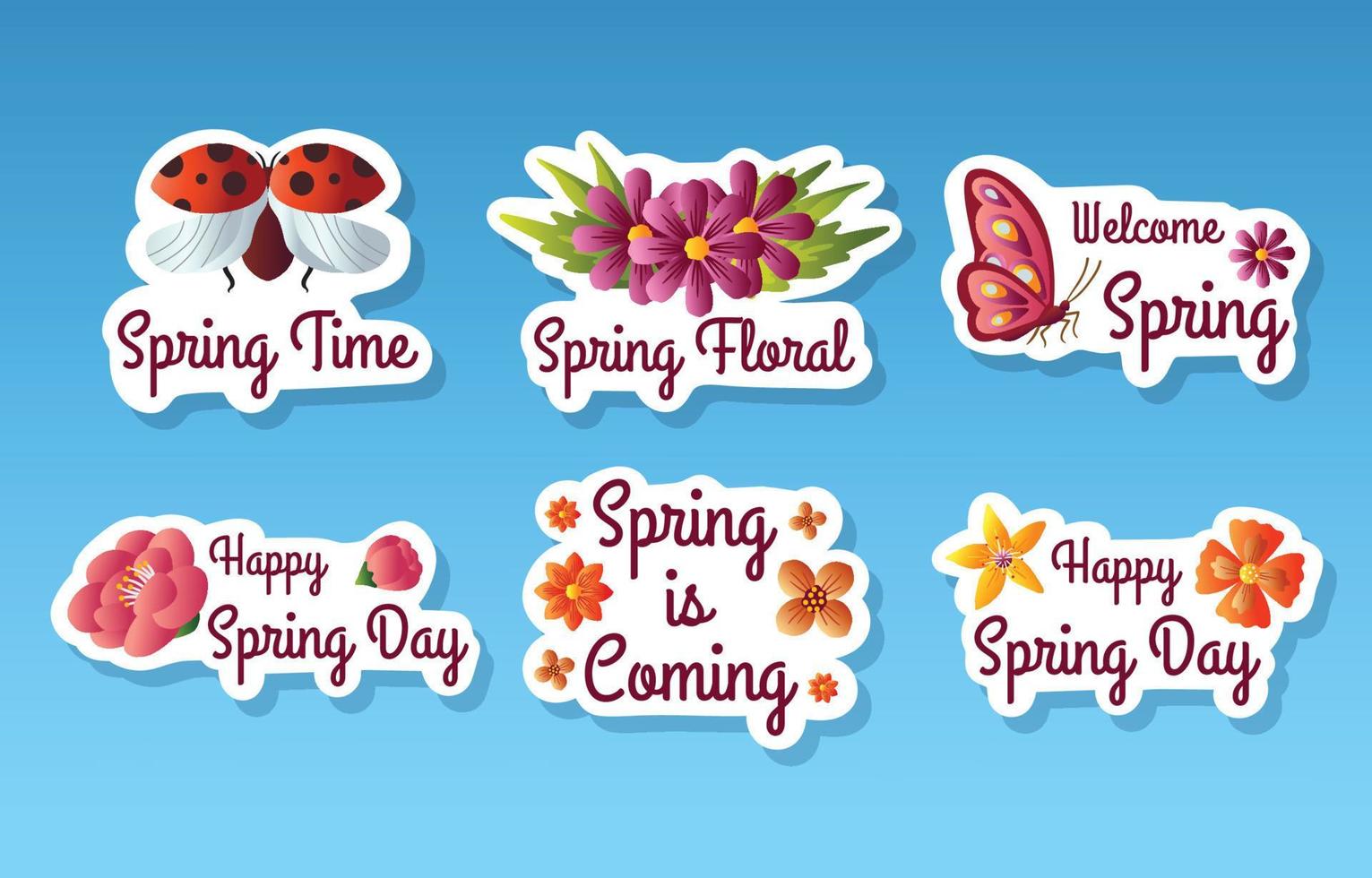 Spring Floral and Insect Stickers Set vector