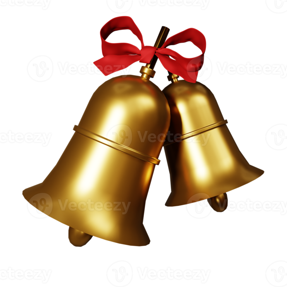 3D two Christmas bell with gold png