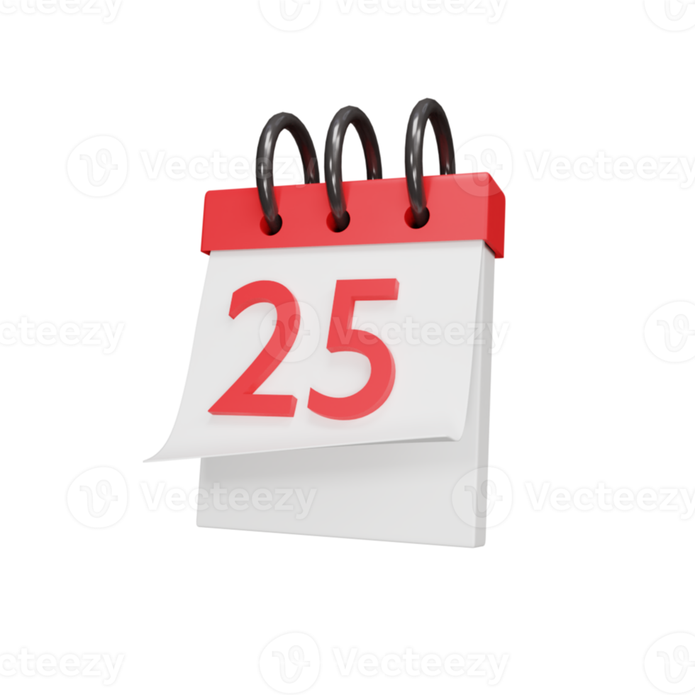 3d kalender 25 datum ikon ilustration png