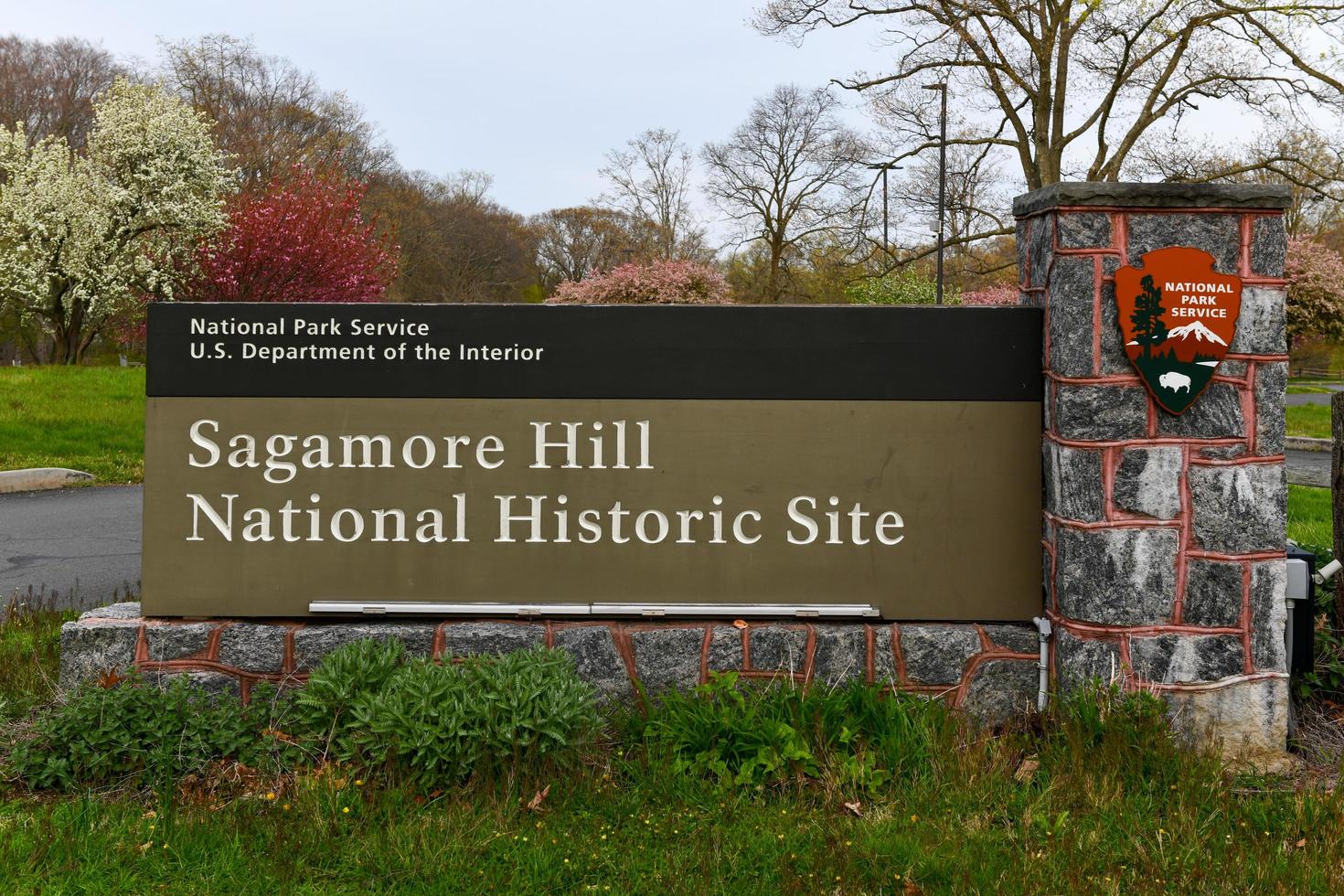 Oyster Bay, New York - Apr 25, 2020 -  Sign at the entrance of Sagamore Hill National Historic Site in Long Island, New York. photo