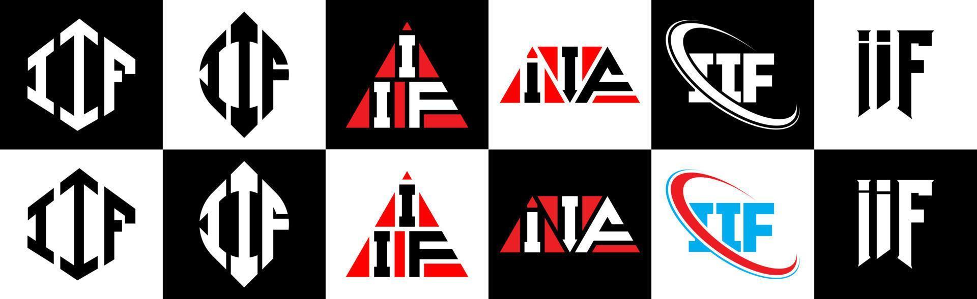 diseño de logotipo de letra iif en seis estilos. iif polígono, círculo, triángulo, hexágono, estilo plano y simple con logotipo de letra de variación de color blanco y negro en una mesa de trabajo. iif logotipo minimalista y clásico vector