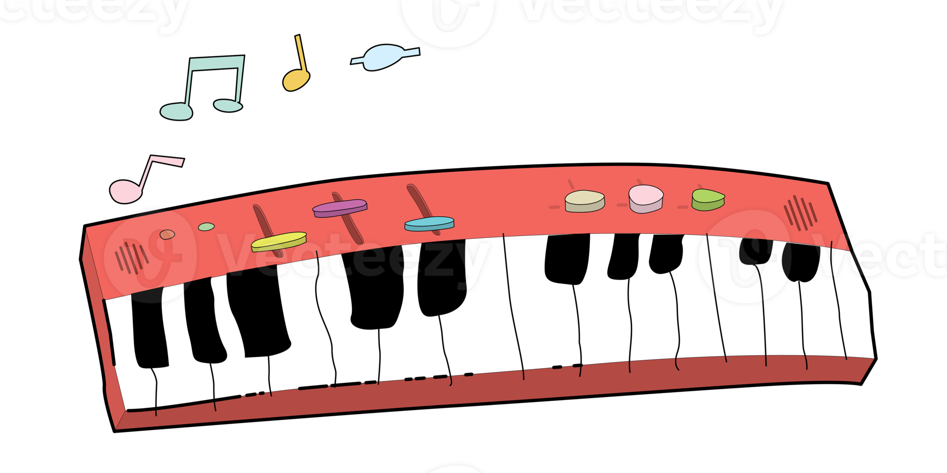 Electric piano keyboard isolated childish hand drawn style. Illustration of kids drawing piano doodle concept. png