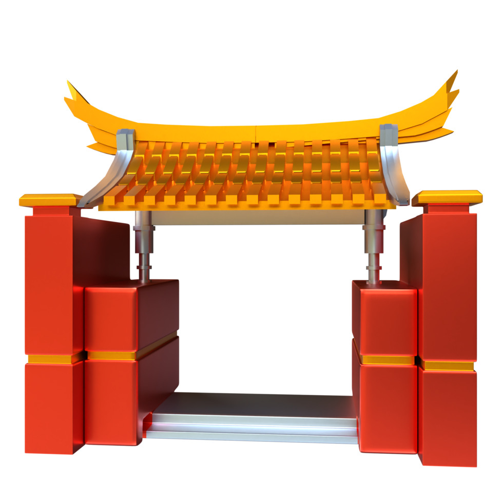 Chinese new year icon gold temple gate 3D render png