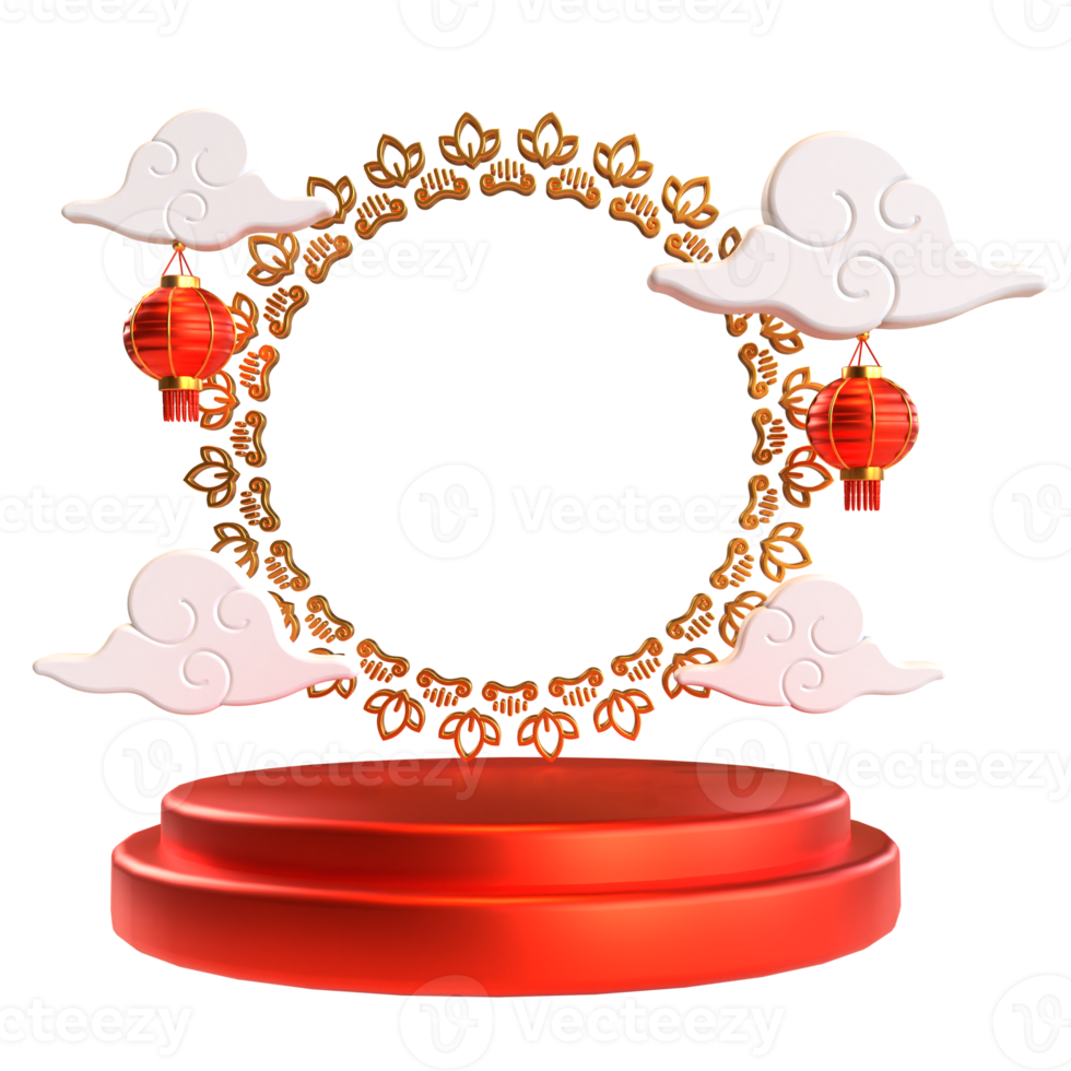 Chinese new year icon podium with chinese ornament 3D render png