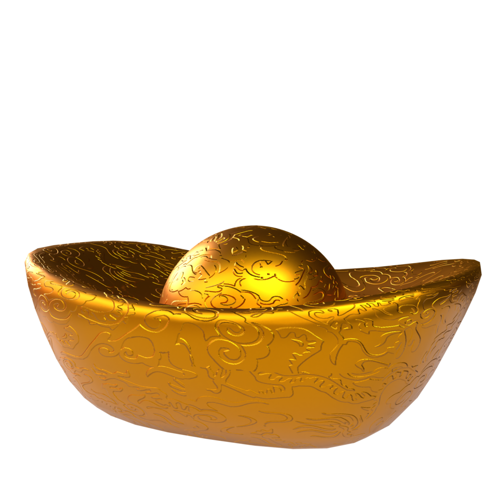 Chinese new year icon gold ingot 3D render png