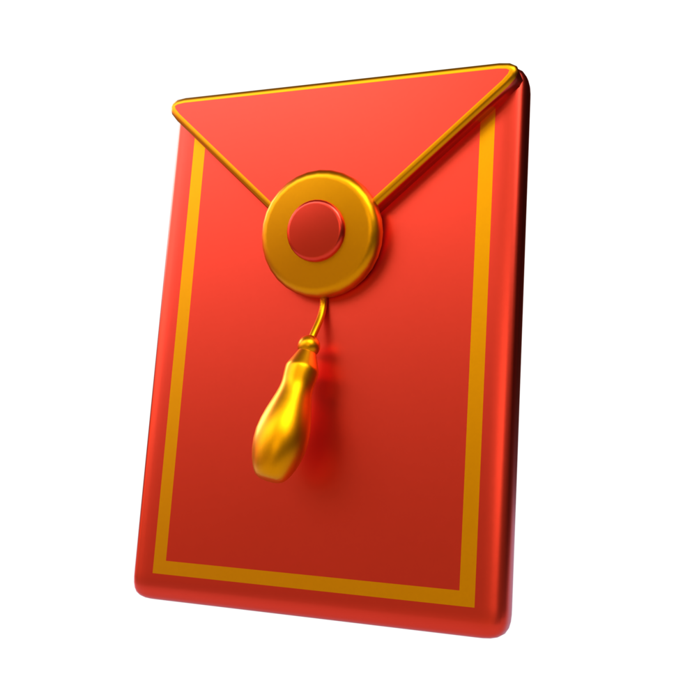 Chinese new year icon red pocket angpao 3D render png