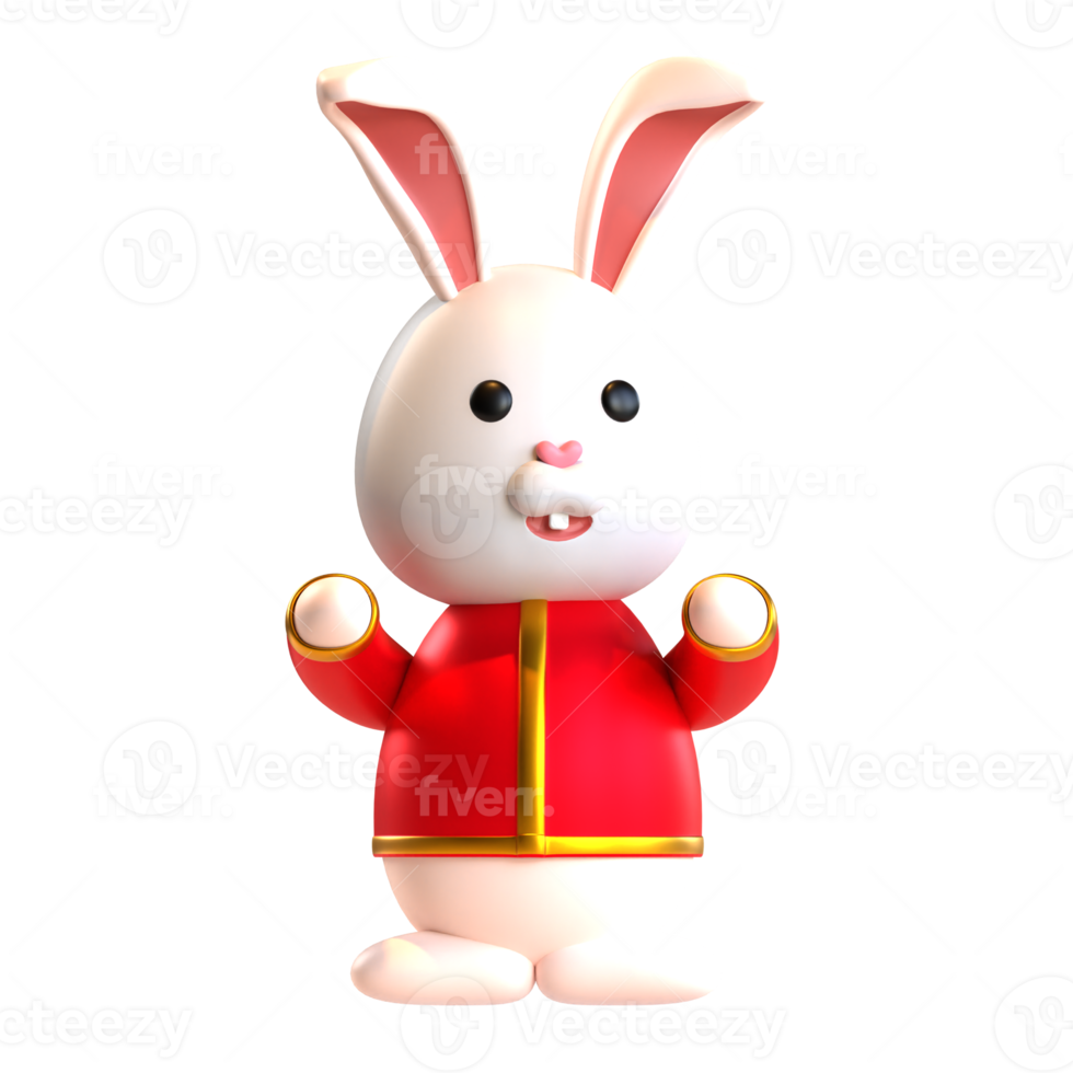 Chinese new year icon cute rabbit character 3D render png