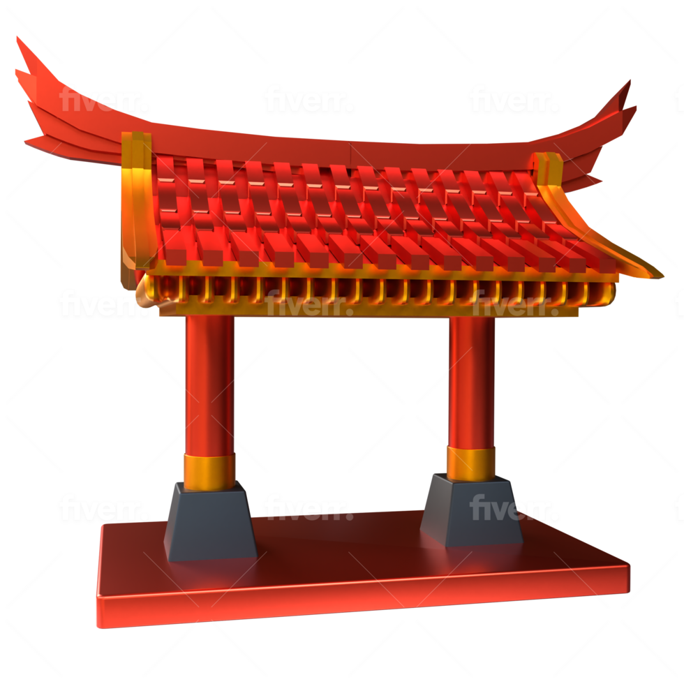 Chinese new year icon temple gate 3D render png