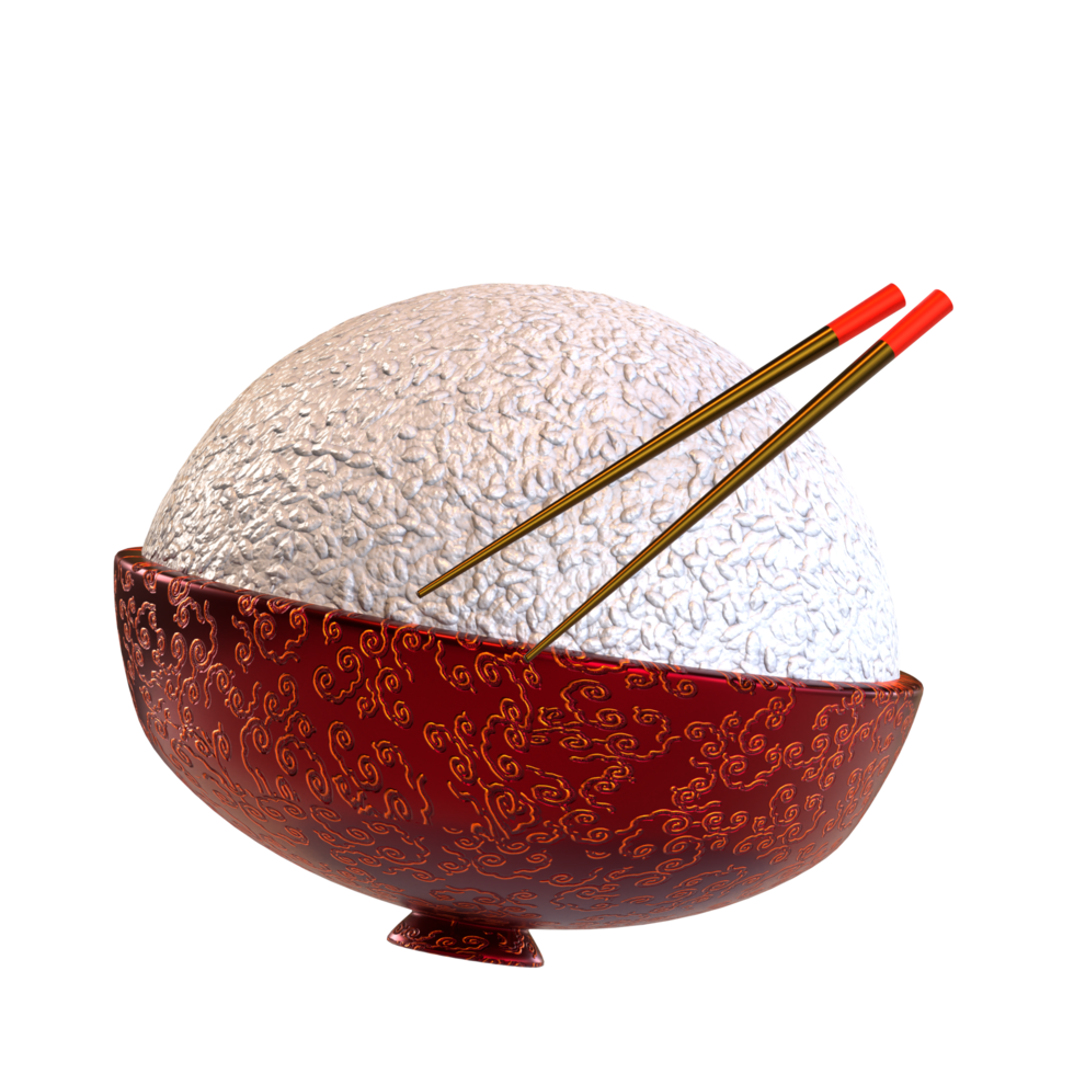 Chinese new year icon rice bowl with chopsticks 3D render png