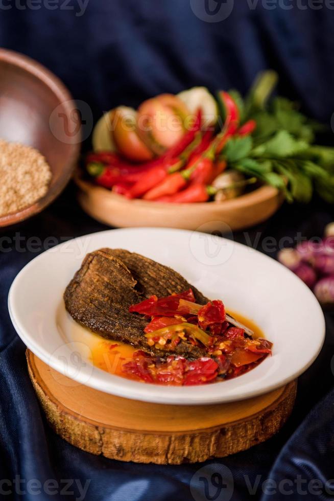 fried beef with red chili photo