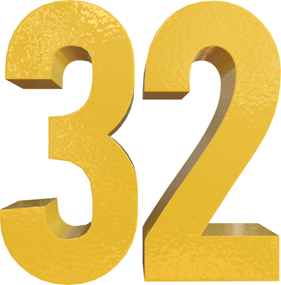 Number 32 Yellow Metal Paint 3D Render png