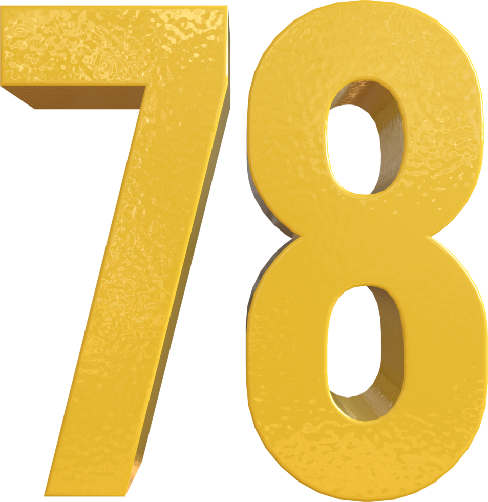 Number 78 Yellow Metal Paint 3D Render png