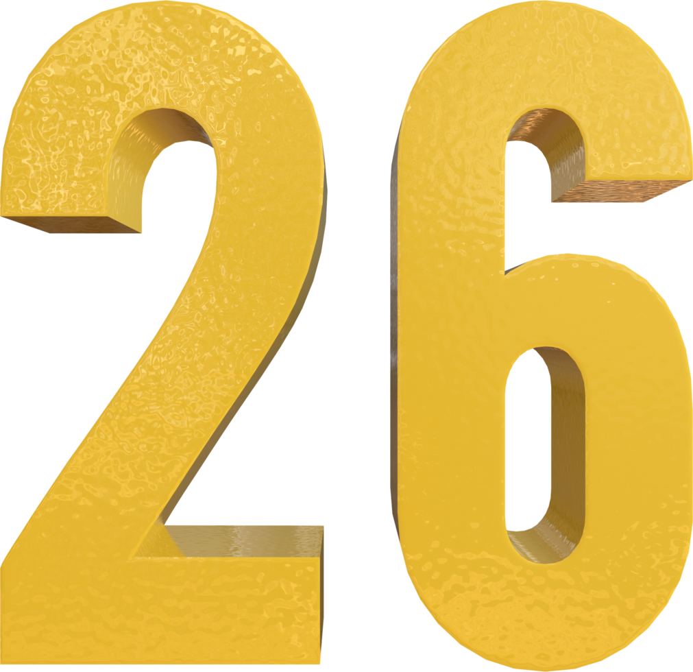 Number 26 Yellow Metal Paint 3D Render png