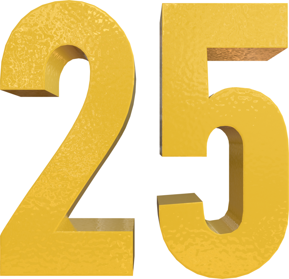 Number 25 Yellow Metal Paint 3D Render png