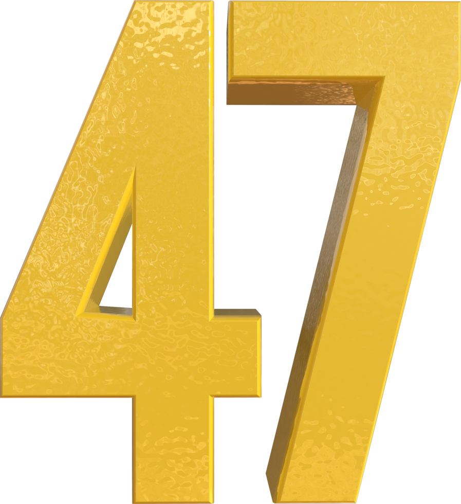 número 47 pintura de metal amarelo renderização 3d png