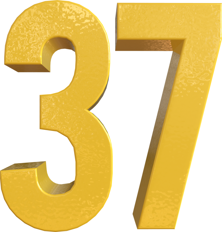 Number 37 Yellow Metal Paint 3D Render png