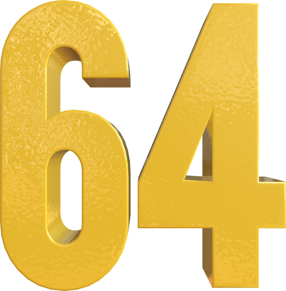 número 64 pintura de metal amarelo renderização 3d png