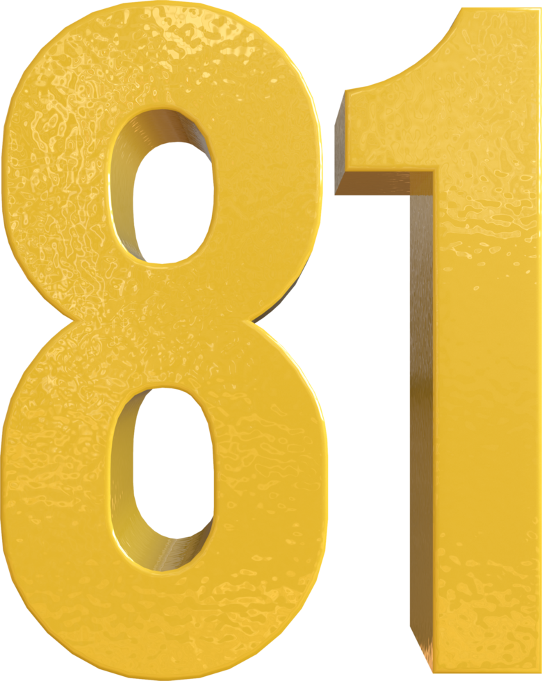 Number 81 Yellow Metal Paint 3D Render png