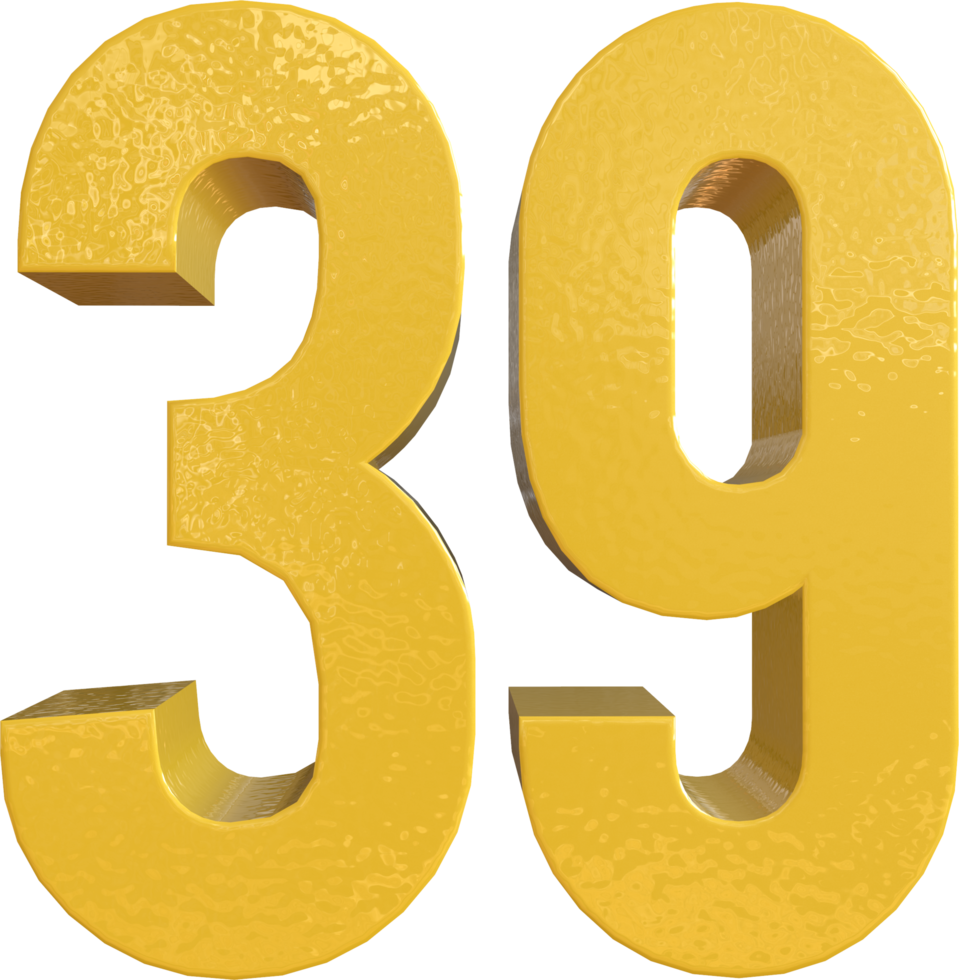 Number 39 Yellow Metal Paint 3D Render png