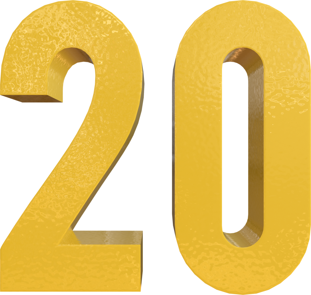 número 20 pintura de metal amarelo renderização 3d png