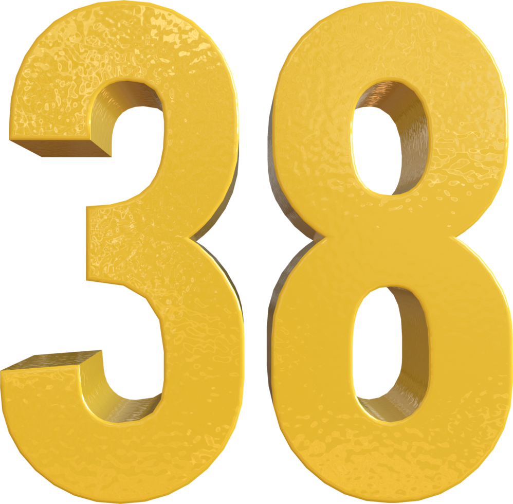 Number 38 Yellow Metal Paint 3D Render png