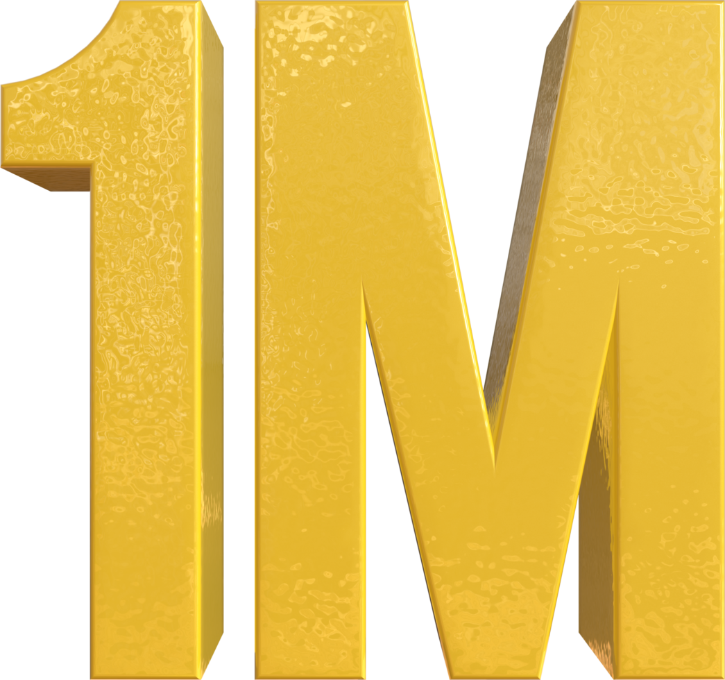 Number 1 Million Yellow Metal Paint 3D Render png