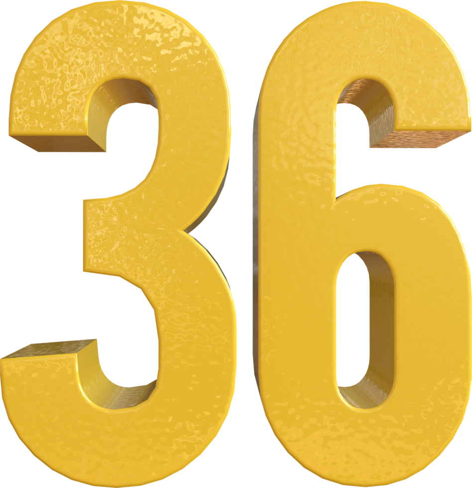 número 36 pintura de metal amarelo renderização 3d png