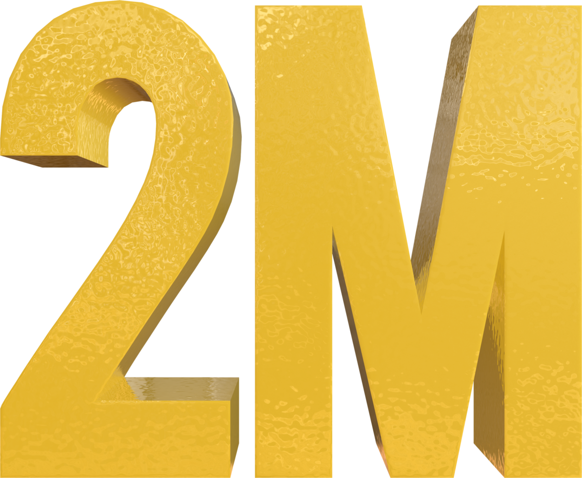 Number 2 Million Yellow Metal Paint 3D Render png