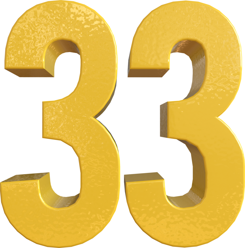 Number 33 Yellow Metal Paint 3D Render png