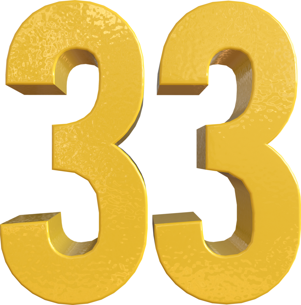 Number 33 Yellow Metal Paint 3D Render png