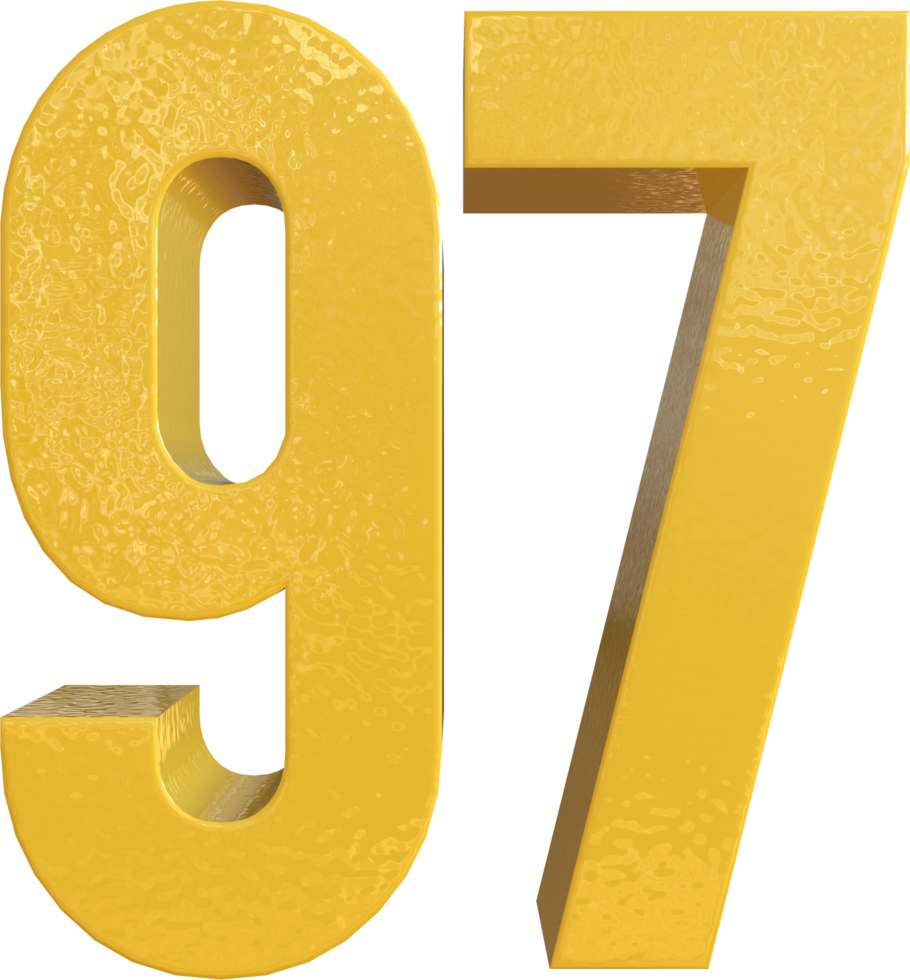 Number 97 Yellow Metal Paint 3D Render png