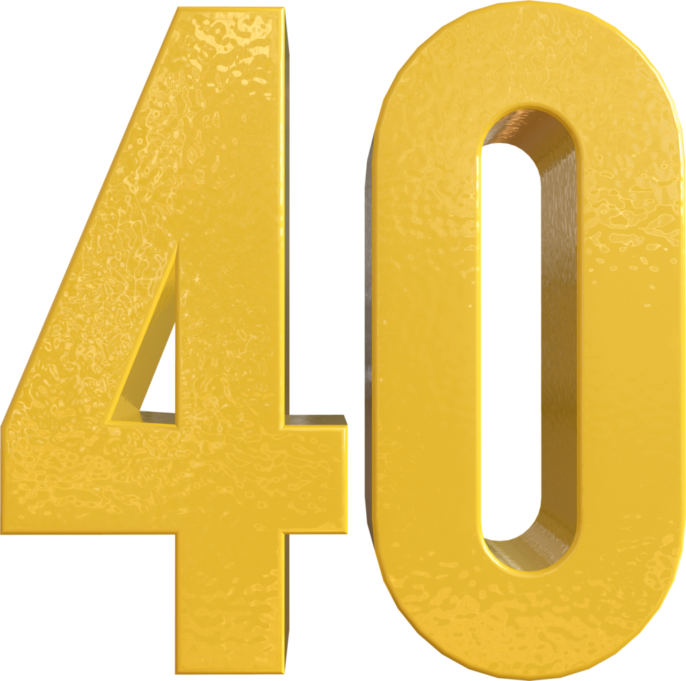 número 40 pintura de metal amarelo renderização 3d png