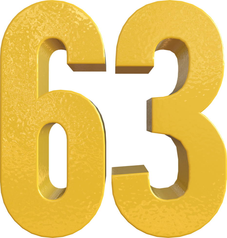 número 63 pintura de metal amarelo renderização 3d png