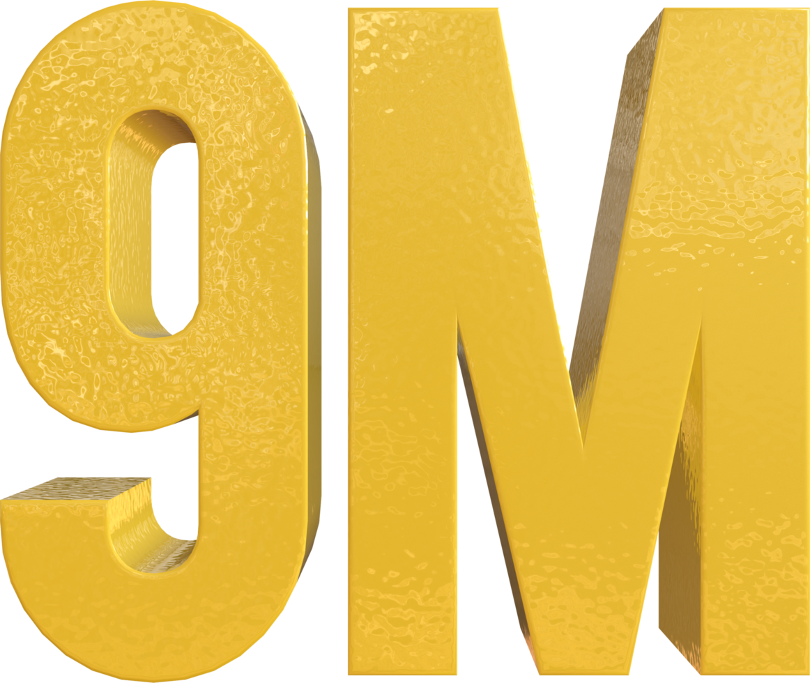 Number 9 Million Yellow Metal Paint 3D Render png